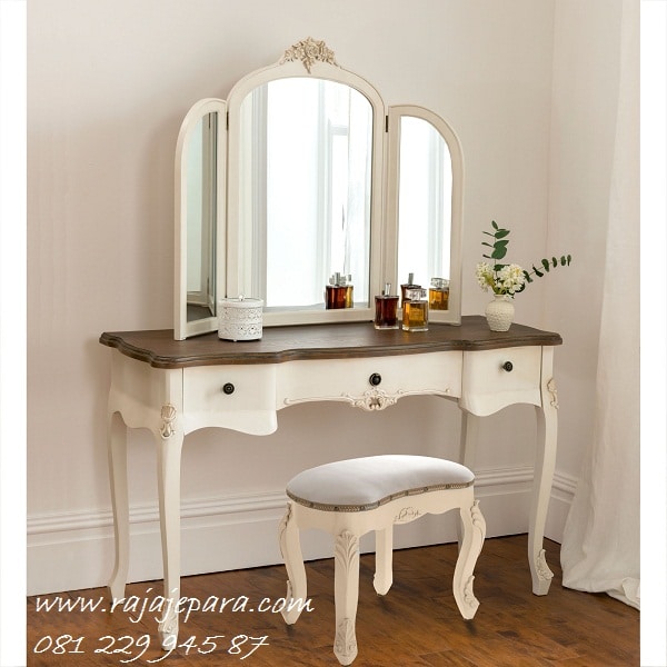 Meja rias minimalis mewah modern klasik terbaru model desain set kursi kayu jati kaca cermin ukir lampu simple anak perempuan Jepara harga murah