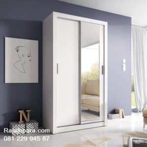 Lemari pakaian 2 pintu sliding minimalis modern klasik ukuran terbaru model desain almari baju dua pintu kaca cermin warna putih harga murah