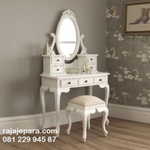 Meja rias Kartini Jepara model desain furniture anak perempuan set kursi anak warna putih mewah dan klasik terbaru kaca cermin laci harga murah