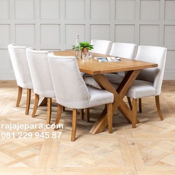 Meja makan minimalis terbaru 2020 kayu jati Jepara model desain contoh ruang set 6 kursi modern dan mewah klasik top kaca unik harga murah