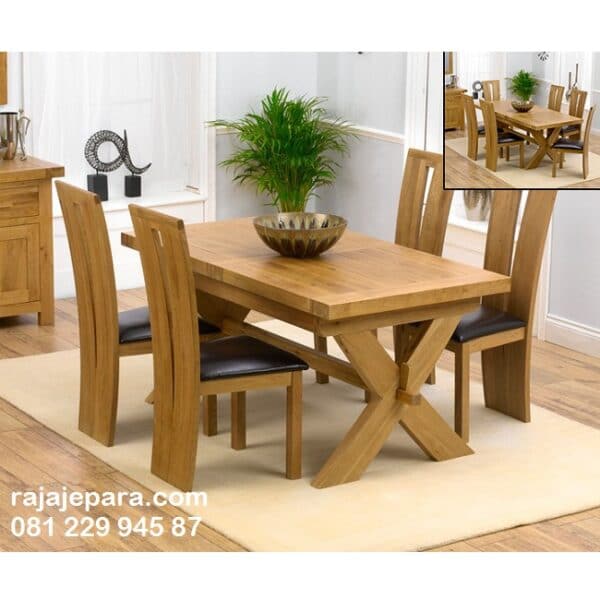 Meja makan minimalis unik kayu jati Jepara set 4 kursi model desain ruang furniture dapur mewah dan klasik terbaru top kaca harga murah