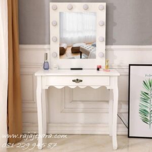 Harga meja rias lampu kayu mahoni dan jati cat duco warna putih model desain set kursi kaca cermin lengkap minimalis mewah modern harga murah