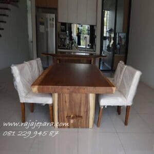 Jual meja makan trembesi di Jakarta kursi 6 model jok sofa warna putih ukuran meja 2 meter model desain modern klasik terbaru harga murah