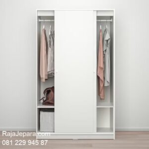 Lemari pakaian minimalis sliding 2 pintu harga murah model desain almari baju dua pintu geser door warna putih cat duco modern dan klasik terbaru