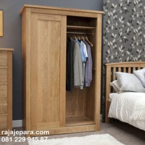 Lemari pakaian sliding 2 pintu minimalis mewah dan klasik model desain almari baju geser door kayu jati Jepara atau full kaca cermin harga murah