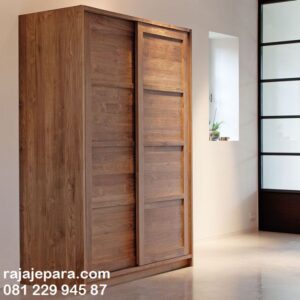 Lemari pakaian sliding door 2 pintu minimalis mewah modern dan klasik ukuran terbaru model desain almari baju jati Jepara geser harga murah