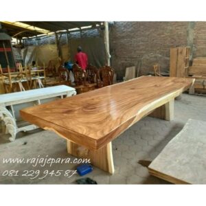Meja makan trembesi kayu utuh minimalis harga murah model desain meja meeting dan rapat klasik modern terbaru kaki kayu besar solid