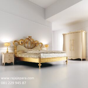 Set tempat tidur mewah jati ukir Jepara model desain kamar warna emas gold modern minimalis dan klasik ukuran terbaru king harga murah