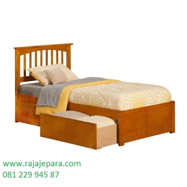 Tempat tidur kayu jati ukuran 120 minimalis modern dan klasik terbaru model desain set kamar anak laki-laki dan perempuan laci bawah harga murah
