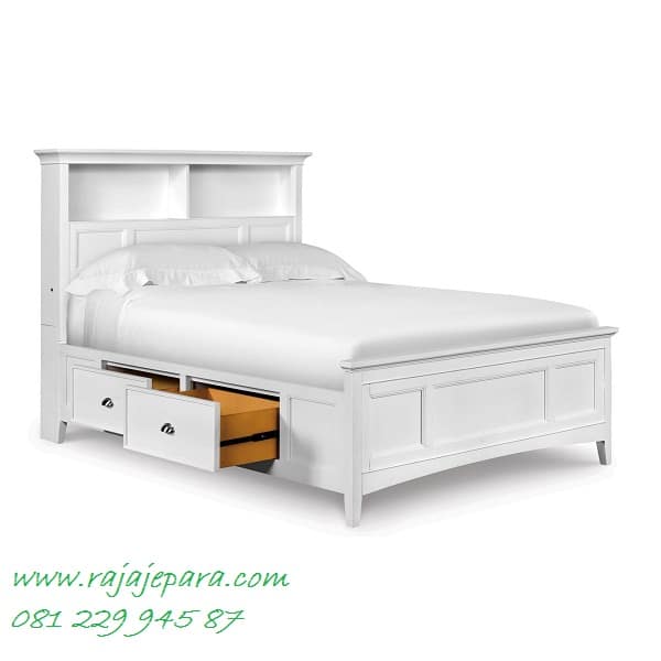 Tempat tidur minimalis multifungsi modern dan klasik terbaru model set kamar desain laci dan rak tingkat anak dan dewasa putih cat duco harga murah