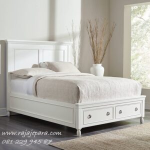 Tempat tidur minimalis terbaru modern dan klasik warna putih cat duco model desain set kamar kayu Jepara kombinasi laci bawah 2020 harga murah