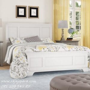 Tempat tidur minimalis warna putih kayu mahoni Jepara cat duco model desain set kamar dewasa mewah modern dan klasik terbaru harga murah