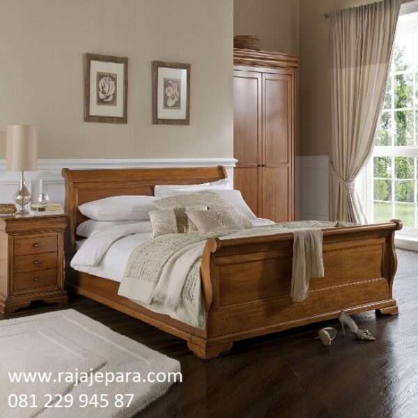 Tempat tidur klasik kayu jati Jepara model desain set kamar bagong minimalis mewah dan modern kuno ukiran terbaru ukuran dewasa harga murah