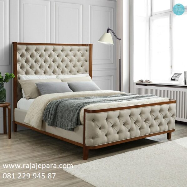 Tempat tidur klasik minimalis modern dan mewah ukuran terbaru dari kayu jati Jepara model desain set kamar jok busa elegan sederhana harga murah