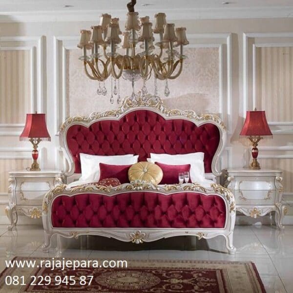 Tempat tidur klasik modern terbaru model desain set kamar minimalis mewah ukuran terbaru dari kayu ukir warna putih jok busa merah harga murah