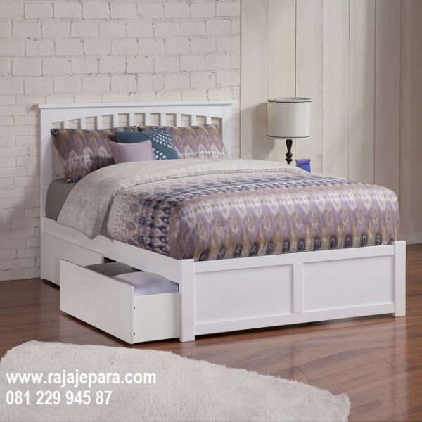 Tempat tidur anak laci model desain set kamar berlaci bawah warna putih cat duco minimalis mewah modern dan klasik terbaru harga murah