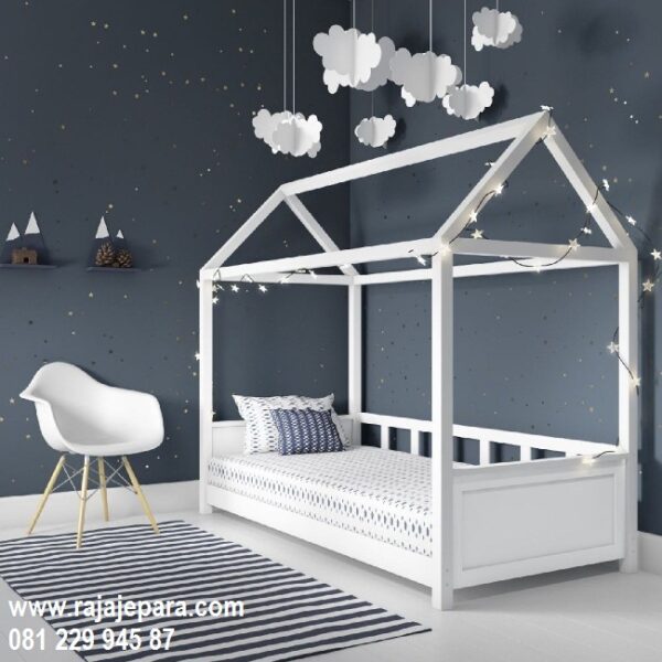 Tempat tidur anak modern minimalis model desain set kamar warna putih cat duco tiga laci multifungsi terbaru perempuan dan laki-laki harga murah