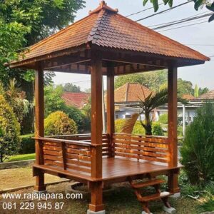 Gazebo kayu jati Jepara minimalis sederhana dan klasik ukiran mewah model saung hiasan taman dan kebun rumah desain terbaru harga murah