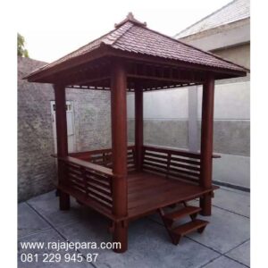 Gazebo sederhana dan murah dari kayu kelapa dan kayu jati Jepara ukuran 2x2 untuk taman dan kebun model desain saung minimalis harga murah