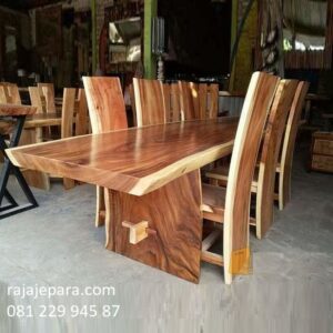 Meja makan kayu trembesi 3 meter utuh model set 6 kursi desain minimalis modern terbaru furniture Jepara di Bandung dan Jakarta harga murah