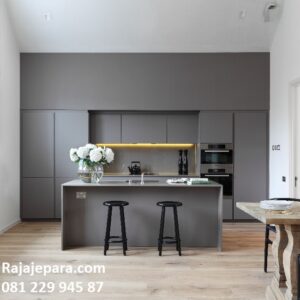 Design kitchen set minimalis modern mewah dan klasik terbaru model lemari dapur gantung dan bawah mini bar leter L bawah harga murah