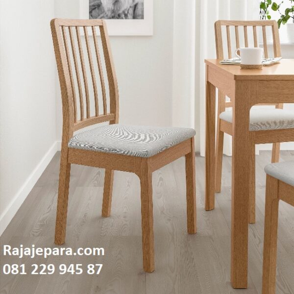 Meja dan kursi makan minimalis mewah modern dan klasik busa terbaru model desain gambar ukuran set jok busa kayu jati Jepara harga murah
