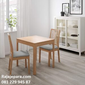 Meja dan kursi makan minimalis mewah modern dan klasik busa terbaru model desain gambar ukuran set jok busa kayu jati Jepara harga murah