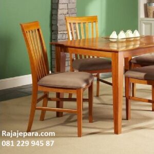 Model kursi makan jati terbaru desain gambar set meja dari kayu jati Jepara minimalis mewah modern dan klasik terbaru jok busa jual harga murah