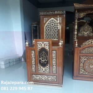 Desain mimbar masjid minimalis sederhana kayu jati Jepara model gambar podium khutbah ukuran standart mewah modern sunnah harga murah