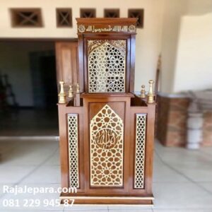 Harga mimbar masjid sederhana minimalis modern dan mewah klasik terbaru kayu jati ukir Jepara tulisan kaligrafi Muhammad dan Allah jual murah