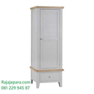 Desain lemari pakaian 1 pintu minimalis mewah modern dan klasik terbaru model almari baju anak satu laci dari kayu cat duco putih harga murah