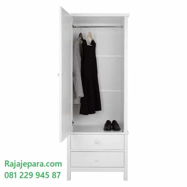 Lemari pakaian 1 pintu anak minimalis modern dan terbaru dari kayu mahoni cat duco warna putih model desain almari baju satu pintu harga murah