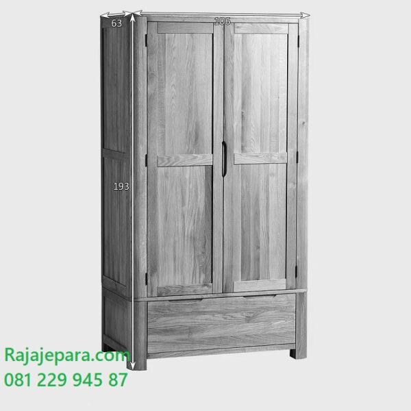 Lemari pakaian 2 pintu kayu jati minimalis mewah modern dan klasik terbaru model desain almari baju ukuran dua laci Jepara harga murah