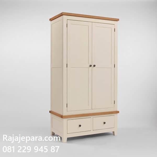 Lemari pakaian 2 pintu putih minimalis modern dan terbaru model desain almari baju warna putih cat duco dua laci kayu harga murah