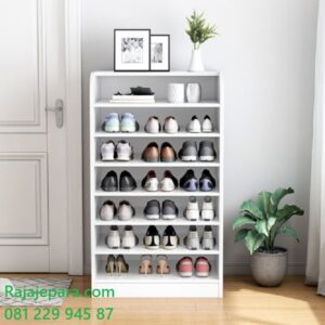 Rak sepatu minimalis modern dan terbaru warna putih dari material kayu model desain lemari sandal untuk rumah dan sekolah harga murah