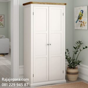 Harga lemari pakaian 2 pintu minimalis modern dan klasik sederhana terbaru model desain almari baju wardrobe dua laci warna putih dari kayu murah