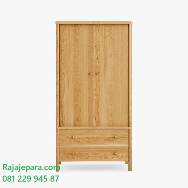 Harga lemari pakaian 2 pintu bahan kayu jati Jepara model desain almari baju wardrobe anak dua laci minimalis klasik sederhana terbaru harga murah
