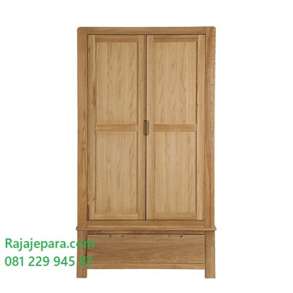 Harga lemari pakaian 2 pintu kayu jati Jepara minimalis klasik sederhana terbaru model desain almari baju ukuran anak dua laci solid wardrobe murah