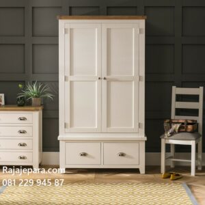 Harga lemari pakaian 2 pintu kecil minimalis modern sederhana model terbaru desain almari baju ukuran anak warna putih cat duco dari kayu murah