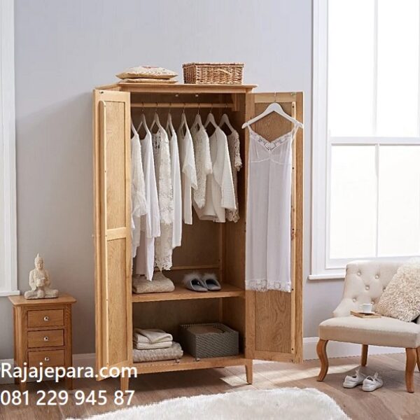 Harga lemari pakaian 2 pintu murah minimalis klasik dan modern sederhana terbaru model desain almari baju ukuran anak dari kayu jatu jati Jepara