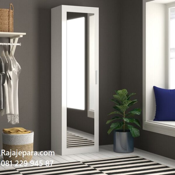 Lemari pakaian 1 pintu modern minimalis model almari baju anak satu pintu cermin kaca warna putih cat duco desain terbaru harga murah