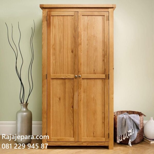 Model lemari pakaian 2 pintu kayu jati minimalis klasik dan modern desain almari baju ukuran anak dewasa terbaru dua pintu Jepara harga murah