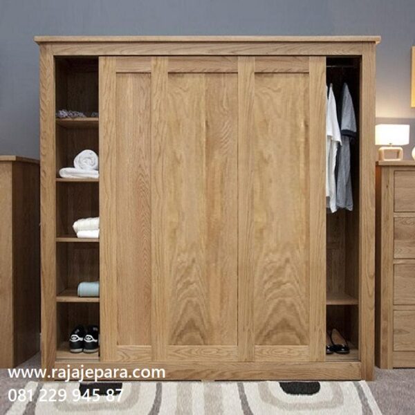 Desain lemari pakaian 4 pintu geser kayu jati Jepara model almari baju empat pintu minimalis mewah klasik dan ukuran terbaru harga murah
