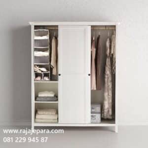 Harga lemari pakaian 3 pintu sliding door minimalis modern model desain almari baju tiga pintu geser terbaru dari kayu warna putih murah