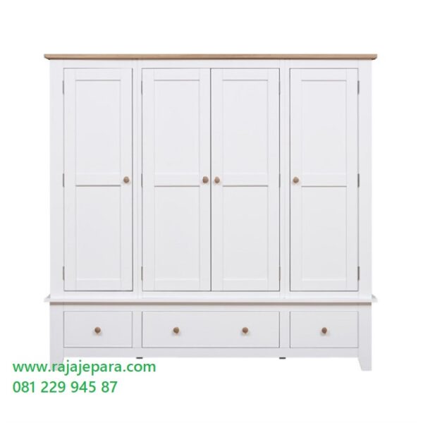 Harga lemari pakaian 4 pintu minimalis modern klasik dan ukuran terbaru dari kayu warna putih duco model desain almari baju empat pintu murah