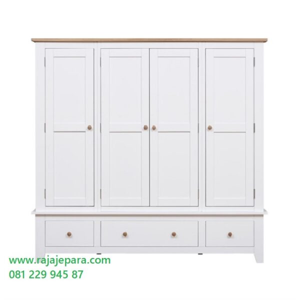 Harga lemari pakaian 4 pintu minimalis modern klasik dan ukuran terbaru dari kayu warna putih duco model desain almari baju empat pintu murah