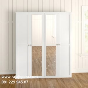 Lemari pakaian 4 pintu kaca minimalis modern dan klasik ukuran terbaru model desain almari baju dari kayu putih empat pintu cermin harga murah