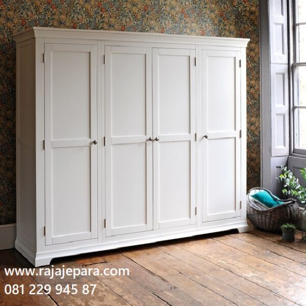 Model lemari pakaian 4 pintu terbaru desain almari baju empat pintu kaca kayu warna putih minimalis modern dan klasik ukuran baru harga murah