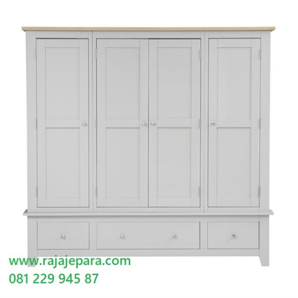 Model lemari pakaian 4 pintu terbaru desain almari baju empat pintu dari kayu warna putih minimalis mewah modern klasik ukuran baru harga murah