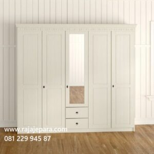 Desain lemari pakaian 5 pintu minimalis modern dan klasik ukuran terbaru model almari baju lima pintu kaca cermin putih dari kayu harga murah